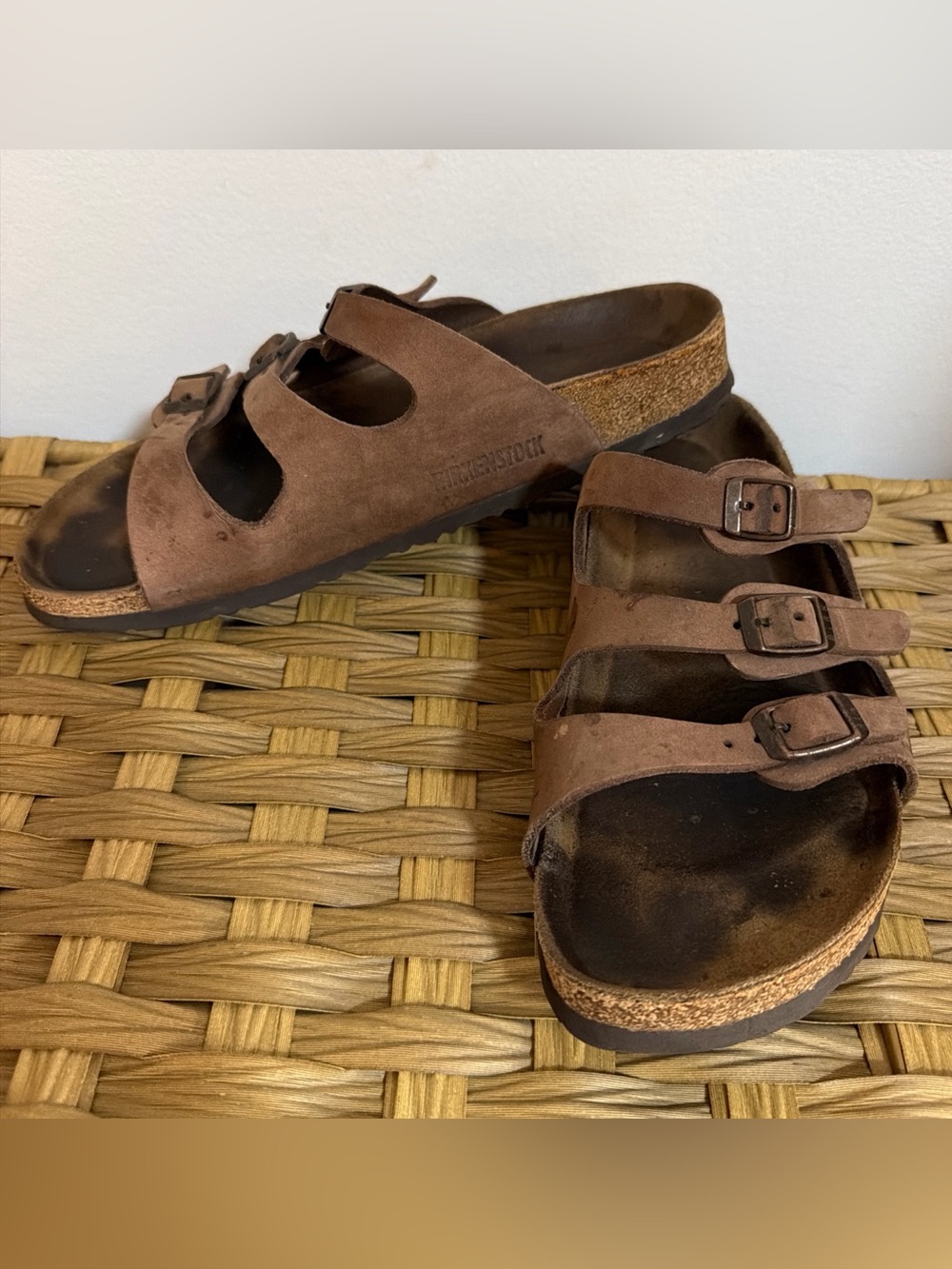 Women’s Birkenstock Florida Sandals Triple Strap Comfort Footbed 40 Brown Suede